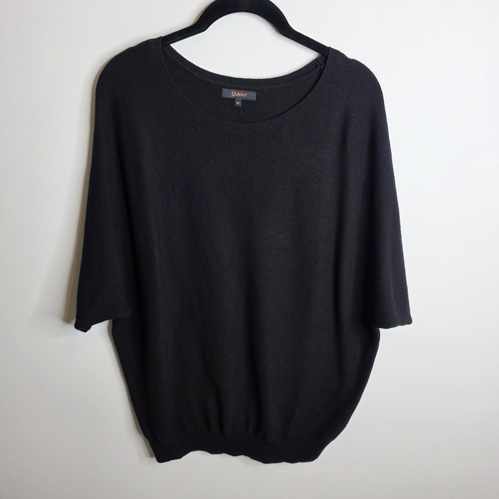 Quince Dolman Sleeve Sweater Womens Medium Black Pullover Knit